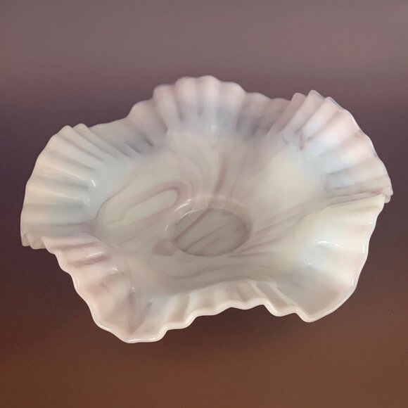 Vintage Fenton Brown and White Slag Milk Glass Hobnail Ruffled Bowl RARE - Picture 1 of 7